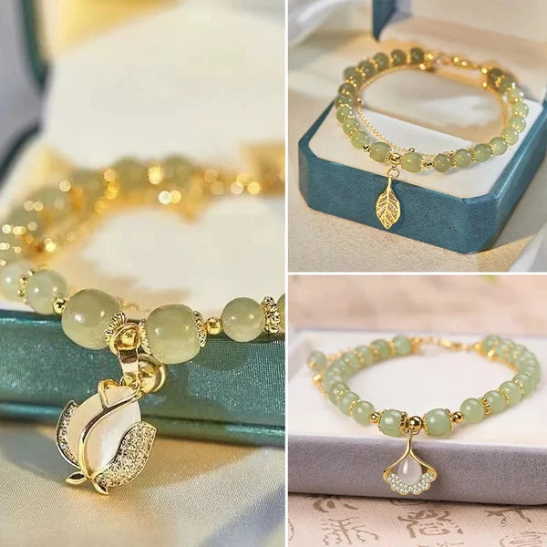 Pulseira Artesanal da Sorte - Folha de Ouro de Jade 🔥 COMPRE 1 GANHE 1 GRÁTIS 💞