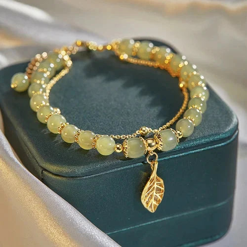 Pulseira Artesanal da Sorte - Folha de Ouro de Jade 🔥 COMPRE 1 GANHE 1 GRÁTIS 💞