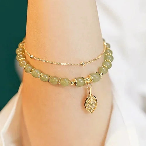 Pulseira Artesanal da Sorte - Folha de Ouro de Jade 🔥 COMPRE 1 GANHE 1 GRÁTIS 💞