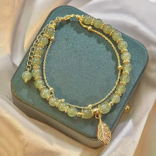 Pulseira Artesanal da Sorte - Folha de Ouro de Jade 🔥 COMPRE 1 GANHE 1 GRÁTIS 💞