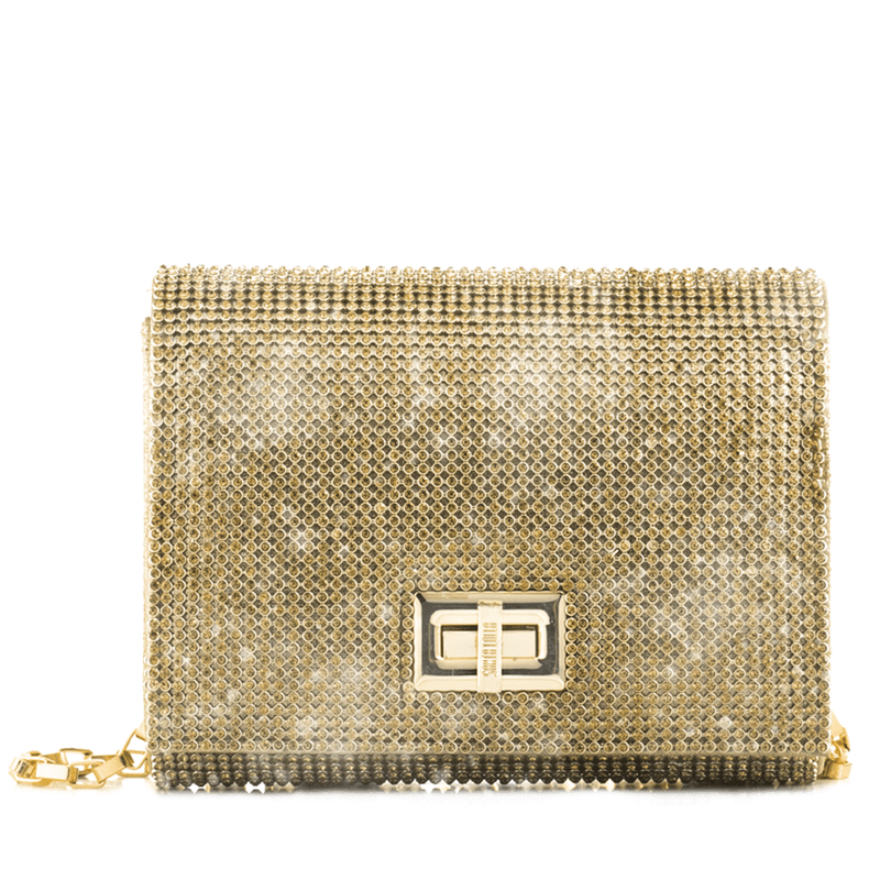 Bolsa Clutch Prata Strass Corrente