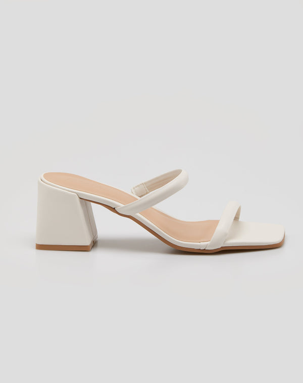 Sandália Mule Salto Grosso Bico Quadrado - Off-white