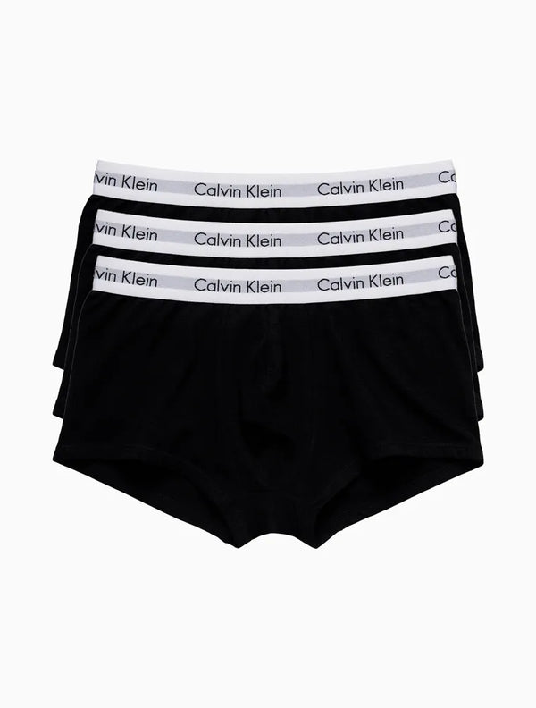 KIT 3 UNDERWEAR LOW RISE TRUNK CLASSIC CINTURA BAIXA COM ELASTANO CUECA CALVIN KLEIN PRETO