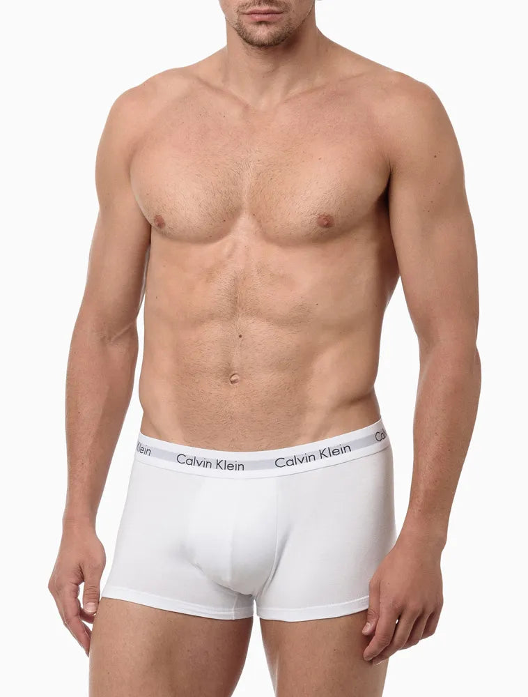 KIT 3 UNDERWEAR LOW RISE TRUNK CLASSIC CINTURA BAIXA COM ELASTANO CUECA CALVIN KLEIN BRANCO