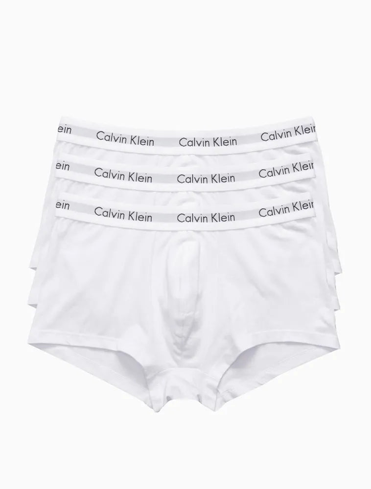 KIT 3 UNDERWEAR LOW RISE TRUNK CLASSIC CINTURA BAIXA COM ELASTANO CUECA CALVIN KLEIN BRANCO